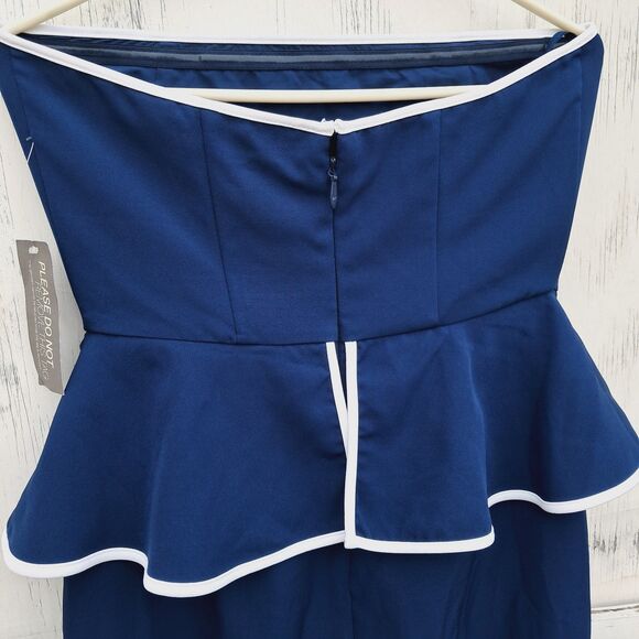 Eva Mendes NY & Company Strapless Navy Peplum Ruffled Midi Coctail Dress 6 Nwt - Picture 6 of 8
